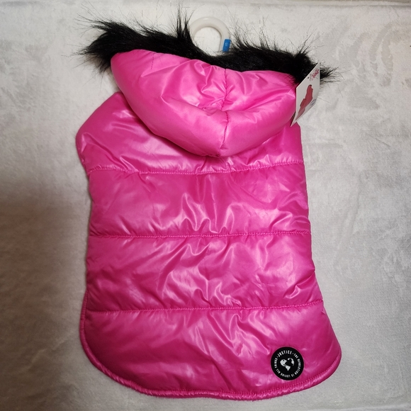 Justice Pet Puffer Jacket Pink with Hood Reversible Dog Coat Size Small NWT - Picture 10 of 10